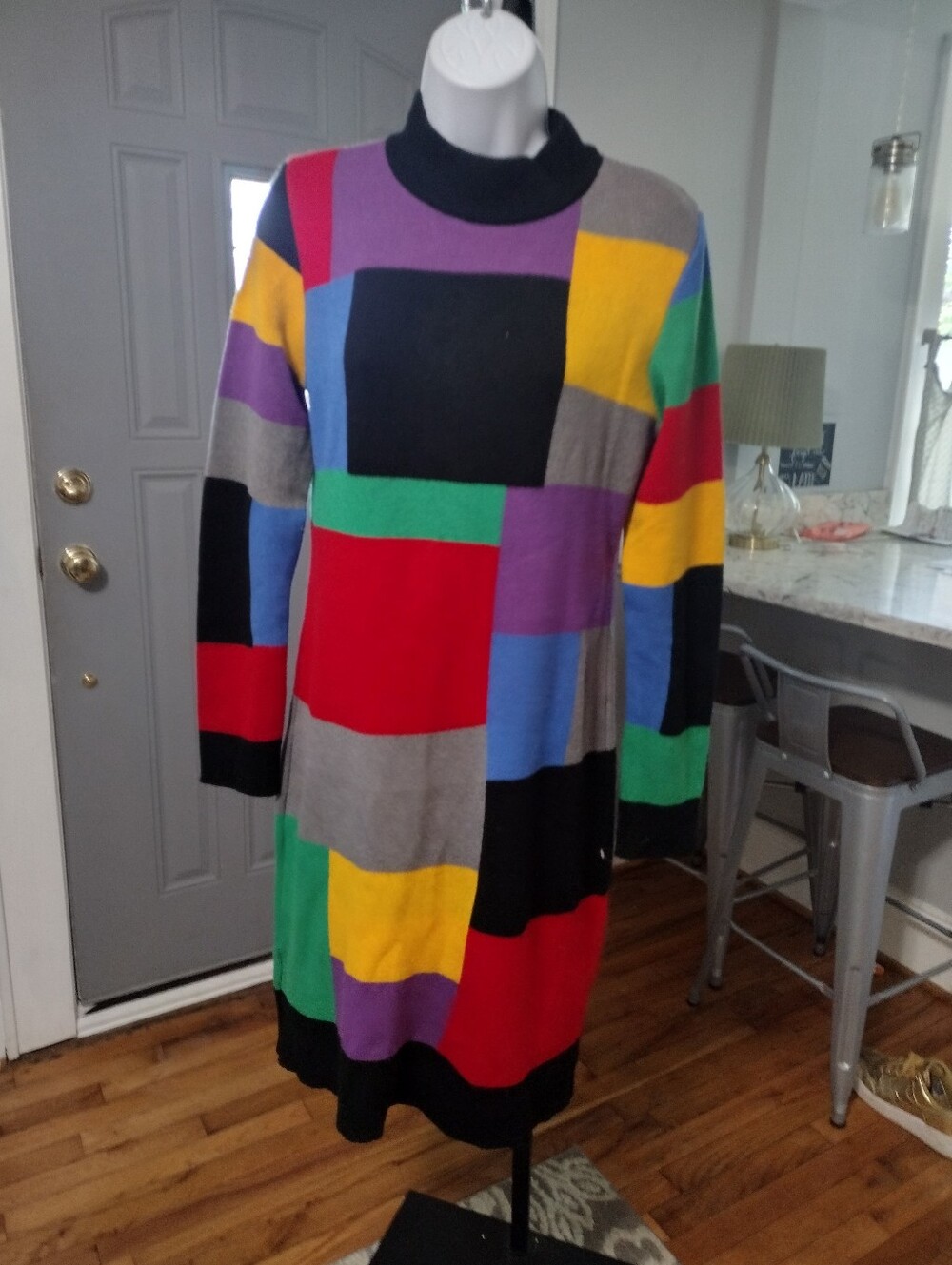 VENUS Multicolor Block Long Sleeve Knit Dress